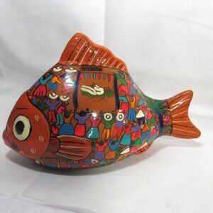 Folk Art Hand Painted Terracotta Bank Mexico